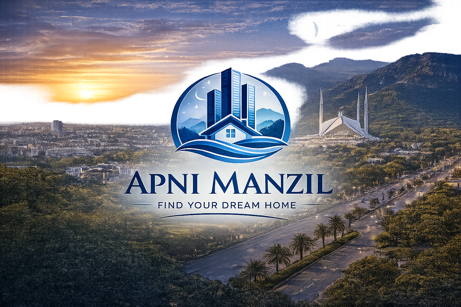 Apni Manzil logo with Islamabad skyline